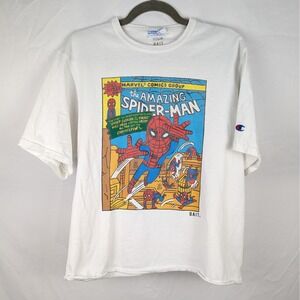 Vtg Y2K Crop Marvel Comics Amazing Spiderman BAIT Champion Graphic T-Shirt Tee L
